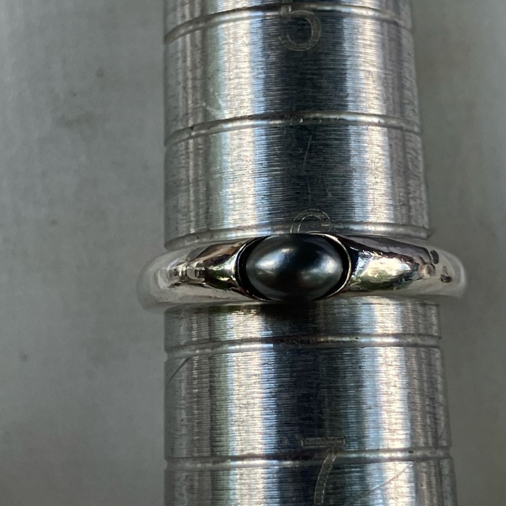 Avon Sterling Silver Black Faux Pearl Ring